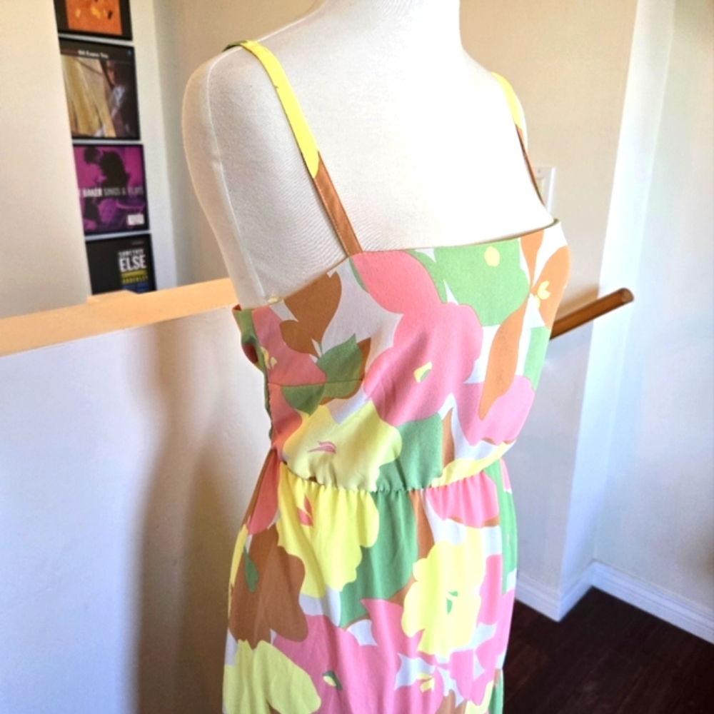 SANCTUARY Getaway Floral Smocked Back Spaghetti Strap Tiered Midi Dress Size L - Picture 7 of 16
